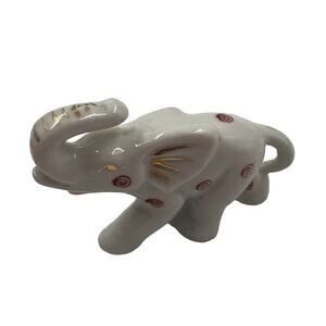 Vintage Bone China Porcelain Miniature Elephant White Gold Tone Accents Japan